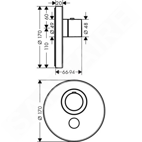 Axor ShowerSelect - Set de finition pour mitigeur thermostatique encastré haut débit avec 1 sortie, chrome 36726000