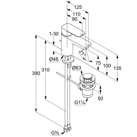 Kludi Pure&Style - Mitigeur de lavabo avec vidage, chrome 403820575