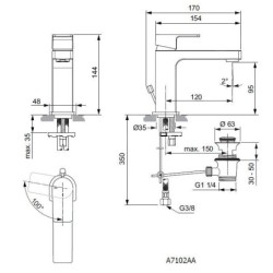 Ideal Standard Edge - Mitigeur de lavabo Slim avec bonde, BlueStart, chrome A7102AA