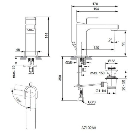 Ideal Standard Edge - Mitigeur de lavabo Slim avec bonde, BlueStart, chrome A7102AA