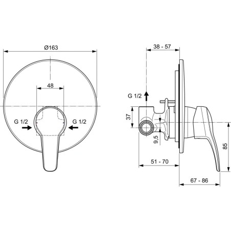 Ideal Standard Oglio - Mitigeur de douche encastré, chrome A7162AA