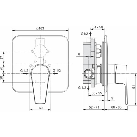 Ideal Standard Cerafine D - Mitigeur encastré de douche, chrome A7190AA