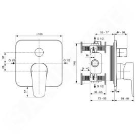 Ideal Standard Cerafine D - Mitigeur encastré de baignore, chrome A7348AA
