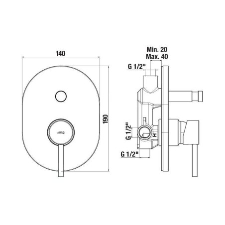 Jika Mio Style - Mitigeur encastré avec 2 sorties, avec corps d’encastrement, chrome H3212F60040001