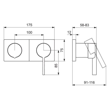 Hansa Loft - Mitigeur de baignoire encastré, avec inverseur pour 2 sorties, chrome 57649583