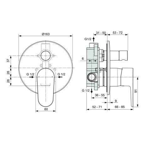 Ideal Standard Cerafine O - Robinetterie de baignoire encastrée avec corps, chrome A7193AA