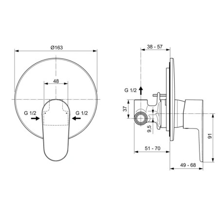 Ideal Standard Cerafine O - Robinetterie de douche encastrée avec corps d’encastrement, chrome A7192AA