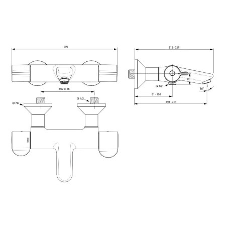 Ideal Standard Ceraplus II - Mitigeur thermostatique de baignoire, chrome A6873AA
