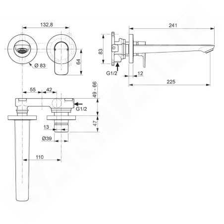 Ideal Standard Connect Air - Mitigeur de lavabo encastré, 2 trous, Silver Storm A7009GN