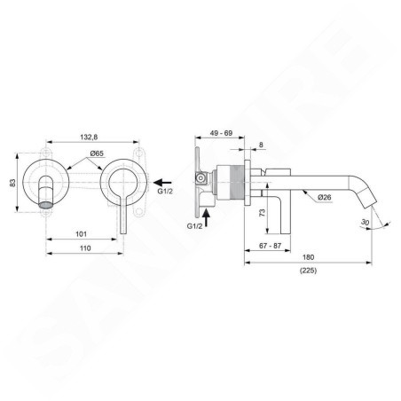 Ideal Standard Joy - Mitigeur de lavabo encastré, bec 180 mm, 2 trous, Silver Storm A7378GN