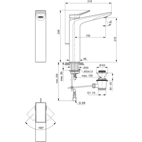 Ideal Standard Conca Tap - Mitigeur d'évier avec vidage, chrome BC757AA