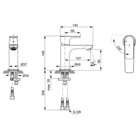 Ideal Standard Connect Air - Mitigeur de lavabo Slim, BlueStart, Brushed Gold A7011A2
