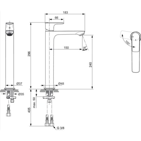 Ideal Standard Connect Air - Mitigeur de lavabo Slim, BlueStart, Brushed Gold A7028A2