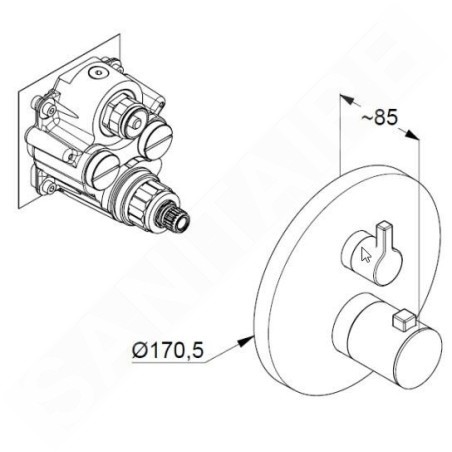 Kludi Nova Fonte - Mitigeur thermostatique encastré pour 2 sorties, noir mat 208303915