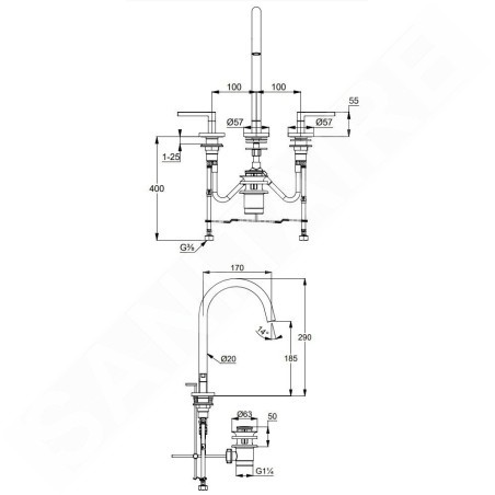 Kludi Nova Fonte - Mitigeur de lavabo avec Push-Open et bec pivotant, l'installation à 3 trous, noir mat 201433915