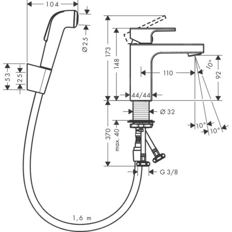 Hansgrohe Vernis Shape - Mitigeur de lavabo avec douchette à main Bidette, chrome 71216000