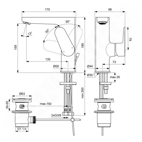 Ideal Standard Cerafine O - Mitigeur de lavabo avec vidage, noir BC703XG