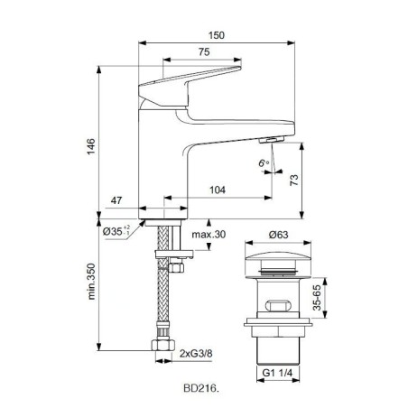 Ideal Standard CeraPlan - Mitigeur de lavabo avec Click-Clack, chrome BD216AA