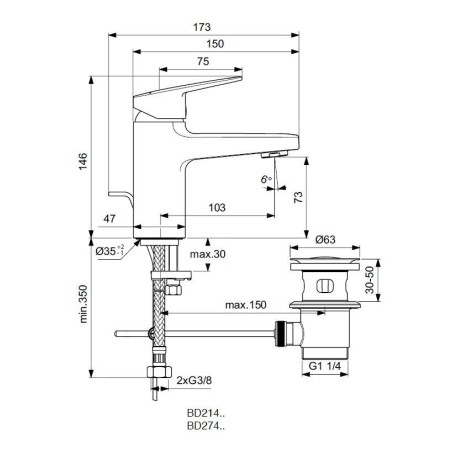 Ideal Standard CeraPlan - Mitigeur de lavabo avec vidage, chrome BD274AA