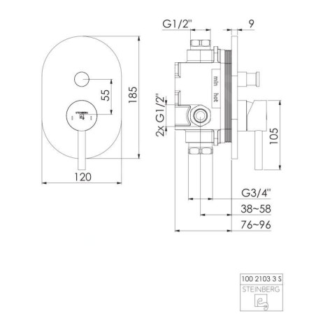 Steinberg 100 - Mitigeur encastré pour 2 appareils, chrome 100 2103 3