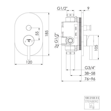 Steinberg 100 - Mitigeur encastré pour 2 appareils, noir mat 100 2103 3 S