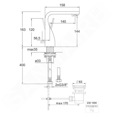 Steinberg 230 - Mitigeur de lavabo avec vidage, chrome 230 1000