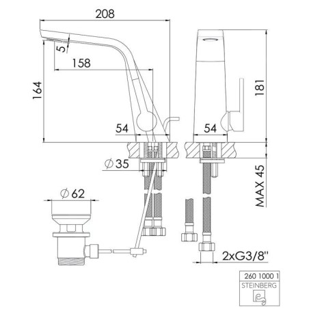Steinberg 260 - Mitigeur de lavabo avec vidage, nickel brossé 260 1000 1 BN