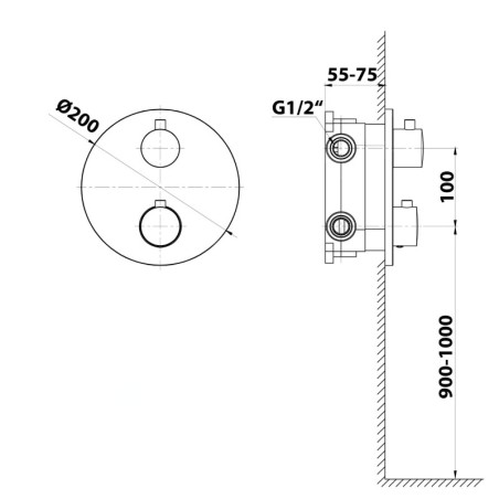 Sapho Rhapsody - Mitigeur thermostatique à encastrer, 2 sorties, avec corps d’encastrement, noir mat RH399B