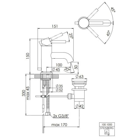 Steinberg 100 - Mitigeur de lavabo avec garniture de vidage, rose gold 100 1000 RG