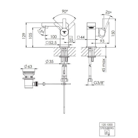 Steinberg 120 - Mitigeur de lavabo avec vidage, chrome 120 1000