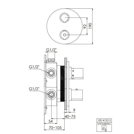 Steinberg 100 - Mitigeur thermostatique encastré pour 3 sorties, noir mat 100 4123 3 S