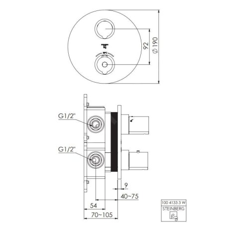 Steinberg 100 - Mitigeur thermostatique encastré pour 2 sorties, blanc mat 100 4133 3 W