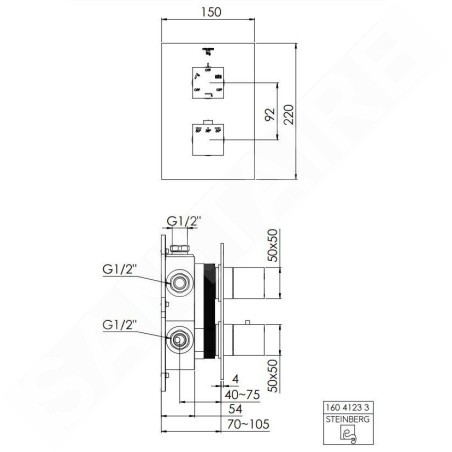 Steinberg 160 - Mitigeur thermostatique encastré pour 3 sorties, chrome 160 4123 3