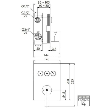 Steinberg 390 - Mitigeur encastré pour 3 sorties, noir 390 2231 3 S