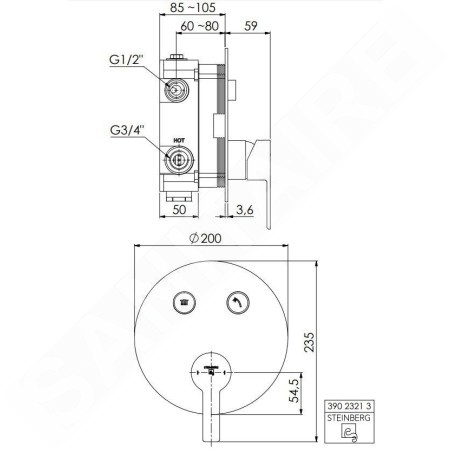 Steinberg 390 - Mitigeur encastré pour 2 sorties, noir 390 2321 3 S
