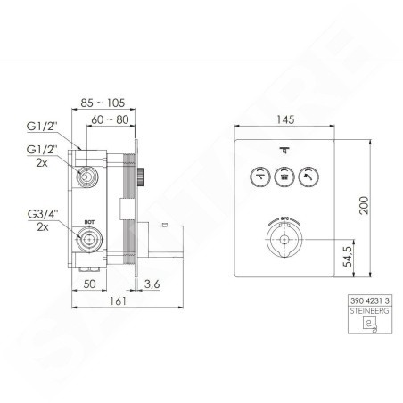 Steinberg 390 - Mitigeur thermostatique encastré pour 3 sorties, noir 390 4231 3 S