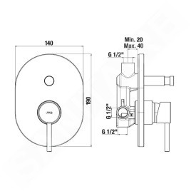Jika Mio Style - Mitigeur encastré 2 sorties, avec corps d’encastrement, noir mat H3212F67160001