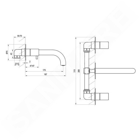 Ravak Espirit - Mélangeur lavabo pour montage encastré, montage 3 trous, avec corps, graphite brossé X070313