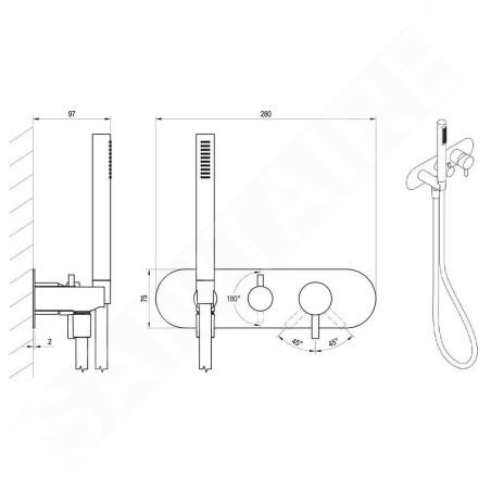 Ravak Espirit - Robinet encastré, pour 2 appareils, avec accessoires, graphite brossé X070324