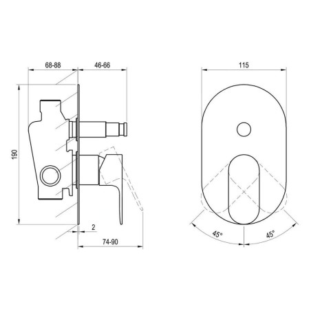 Ravak Eleganta - Mitigeur encastré 2 sorties, avec corps d’encastrement, graphite brossé X070335