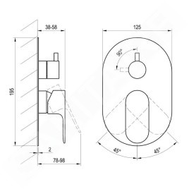 Ravak Eleganta - Mitigeur à encastrer 2 sorties, graphite brossé X070338