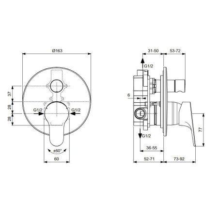 Ideal Standard Cerabase - Mitigeur encastré 2 sorties, avec corps d’encastrement, chrome A7393AA