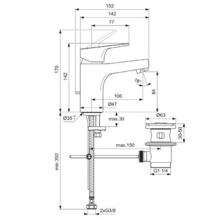Ideal Standard Cerabase - Mitigeur de lavabo avec vidage, chrome BC829AA