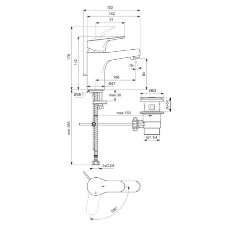 Ideal Standard Cerabase - Mitigeur de lavabo avec vidage, BlueStart, chrome BC831AA