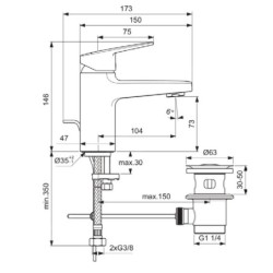 Ideal Standard CeraPlan - Mitigeur de lavabo avec vidage, noir BD214XG