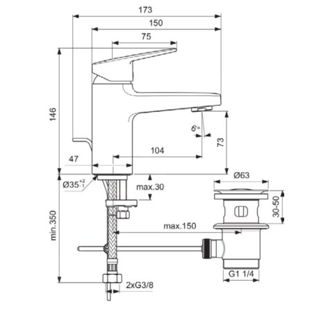 Ideal Standard CeraPlan - Mitigeur de lavabo avec vidage, noir BD214XG