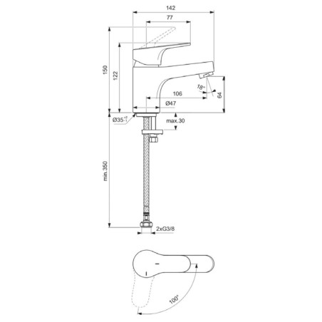 Ideal Standard Cerabase - Mitigeur de lavabo, BlueStart, chrome BD394AA