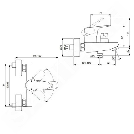 Ideal Standard Cerabase - Mitigeur de baignoire, chrome BD594AA