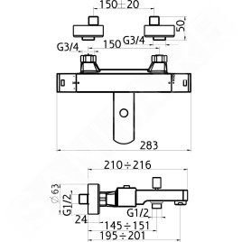 Novaservis Robinet thermostatique - Mitigeur thermostatique de baignoire, chrome 2820/1,0