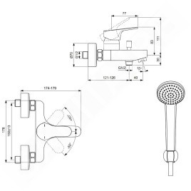 Ideal Standard Cerabase - Mitigeur de baignoire avec accessoires, chrome BD600AA